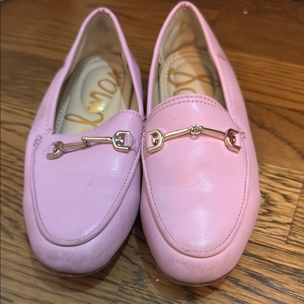Pink Loafers with Gold Detailing